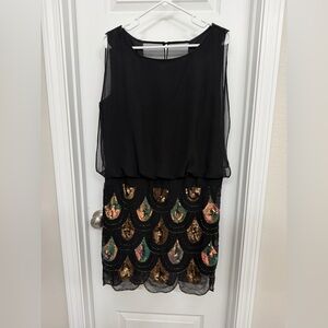 Betsy & Adam Black Evening Dress with Sheer Mesh Yoke